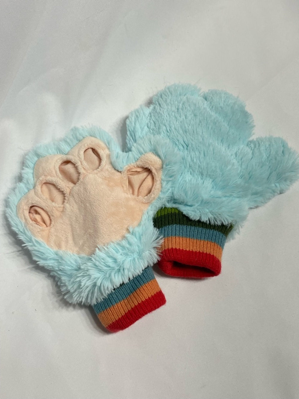Fury Blue Plush Gloves Excellent Condition Alt Faux Fur Furry Cute  Fingerless